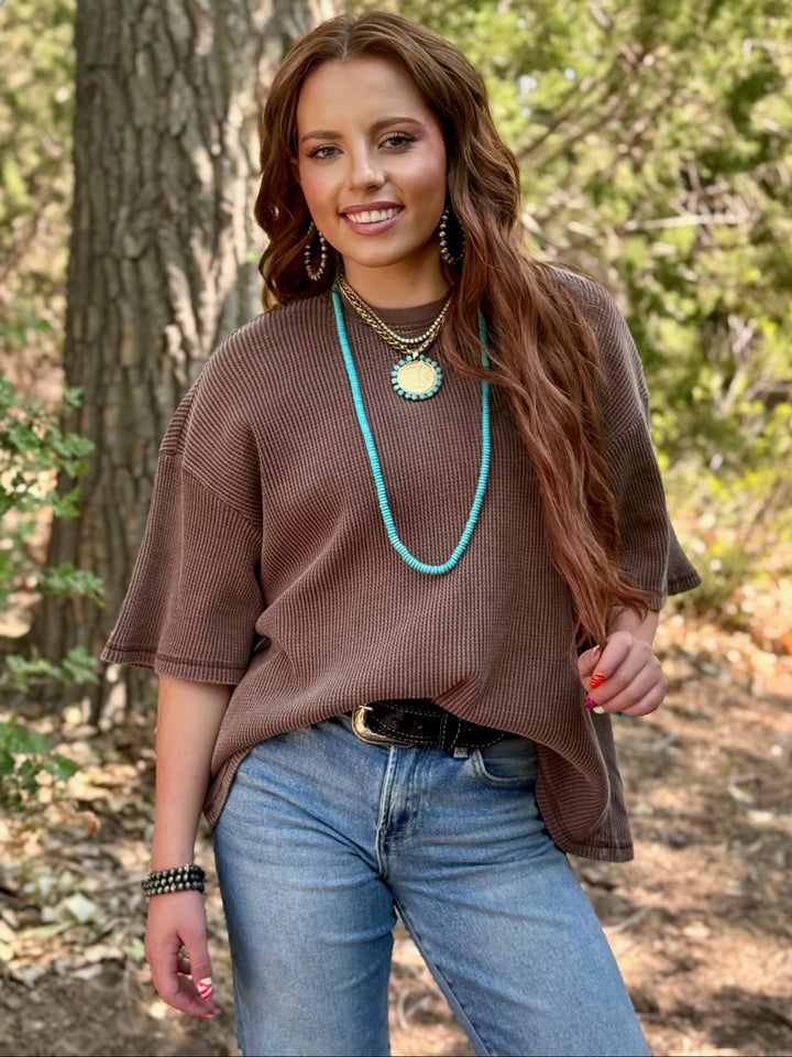 Rya Brown Waffle Knit Top