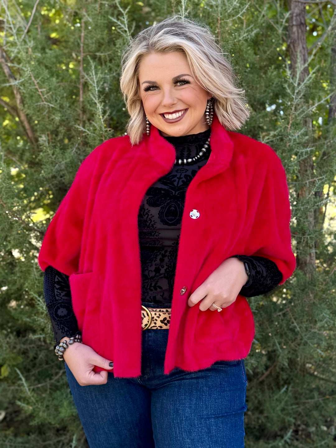 Red Faux Capelet Jacket by Ivy Jane