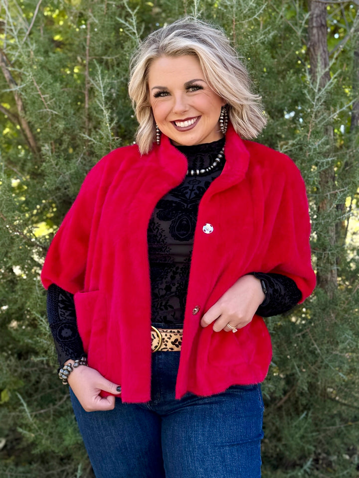 Red Faux Capelet Jacket by Ivy Jane