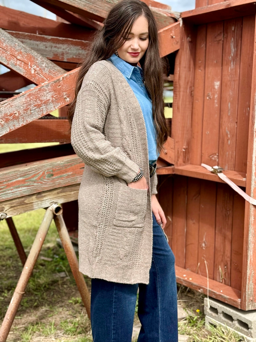 Maxine Taupe Knit Cardigan