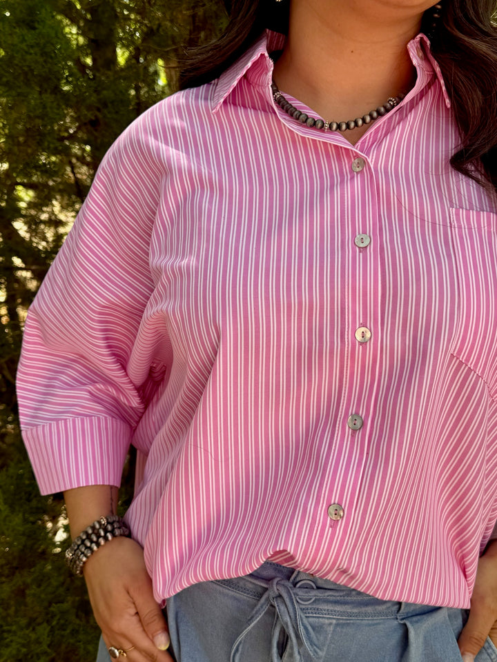 Pink & White Dolman Sleeve Top