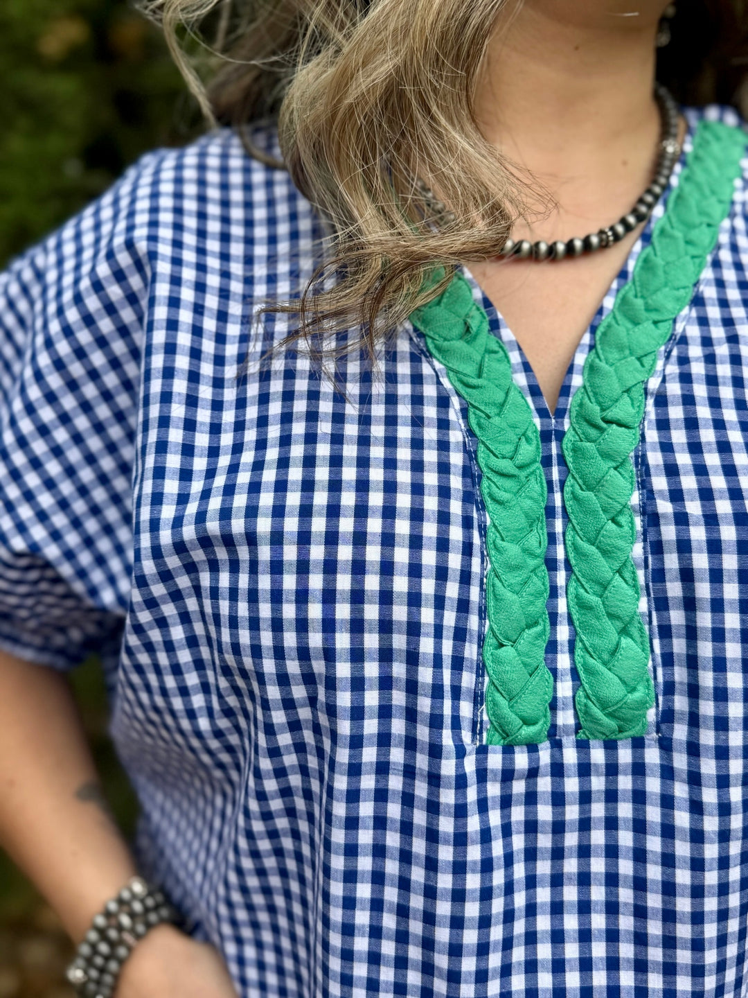 Sage Navy Gingham Top