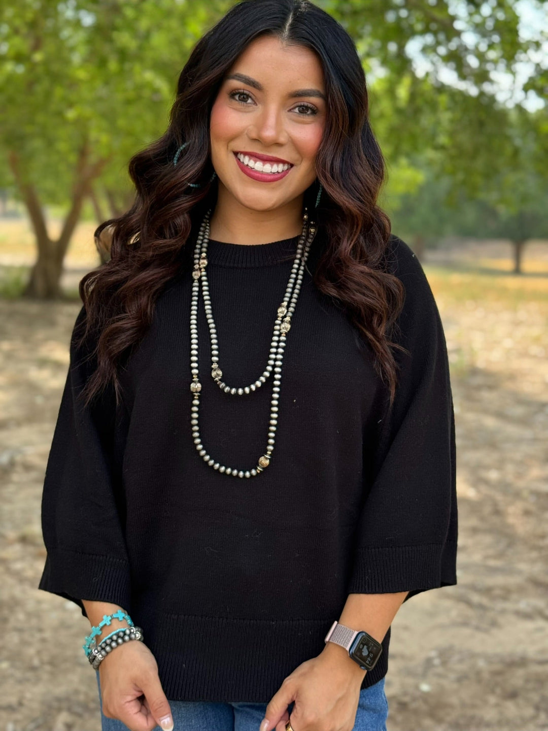 Shelly 3/4 Sleeve Black Sweater