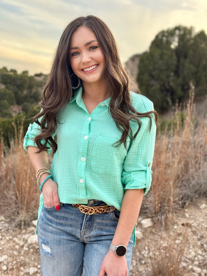 Constance Mint Button Up Top