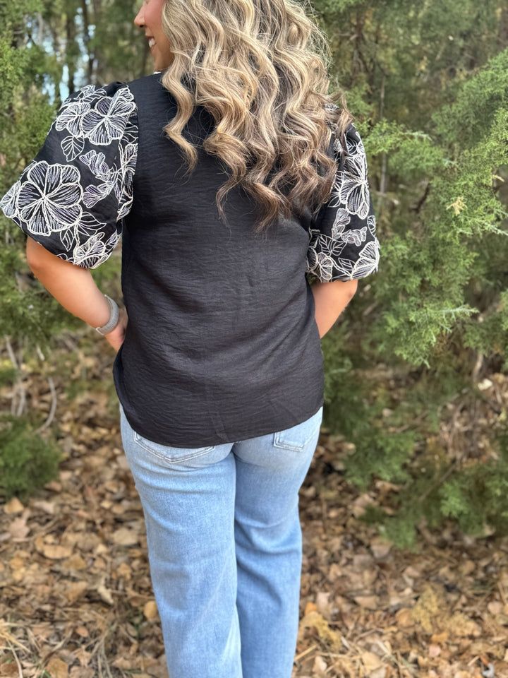 Elizabeth Floral Embroidered Sleeve Blouse