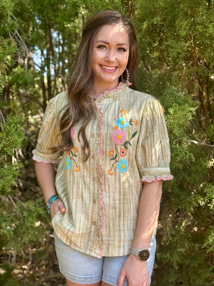 Ribbon Embroidered Blouse by Ivy Jane