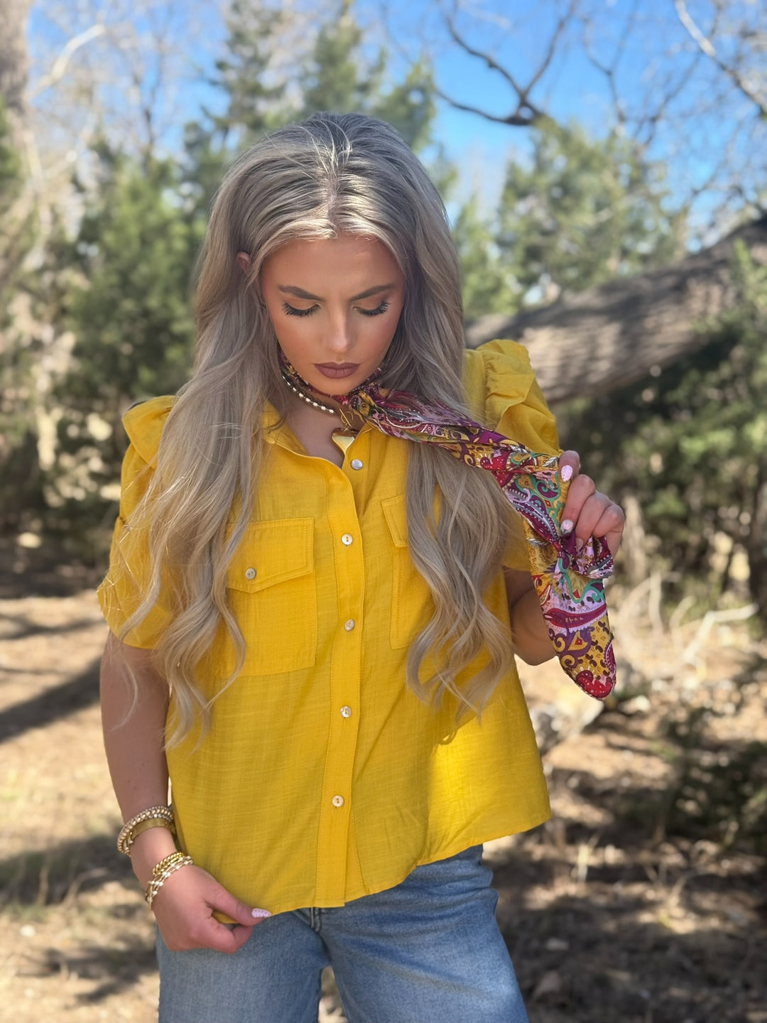 Goldie Mustard Button Up Top