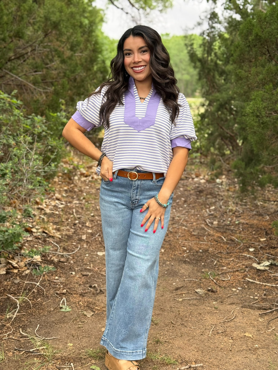 Lavender Dreams Striped V-Neck Top