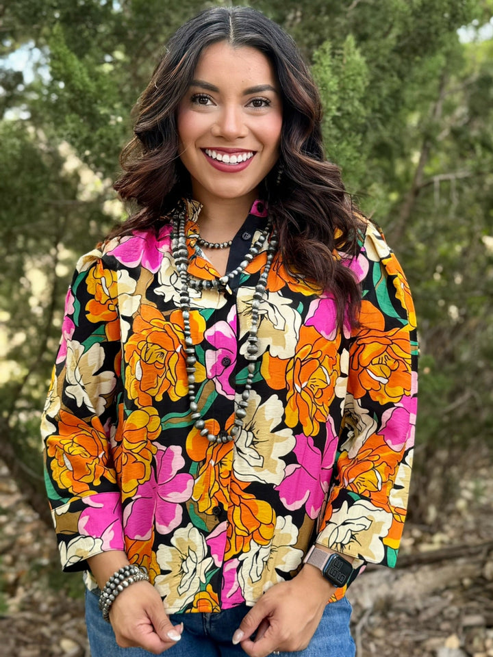 Floral Tropical Button Up Top