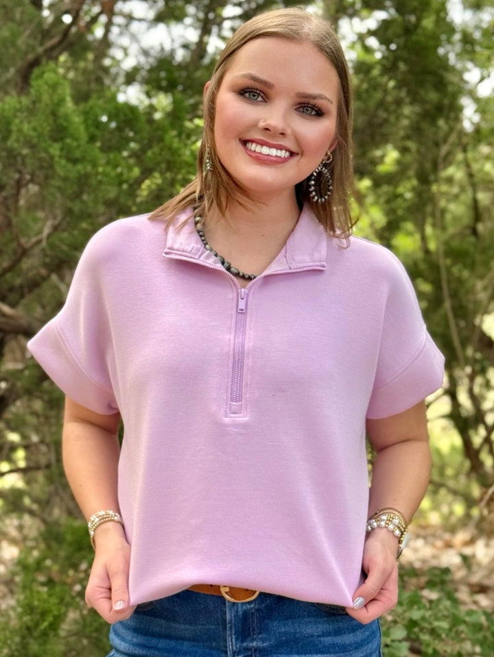 Zip Into Style Lilac Top