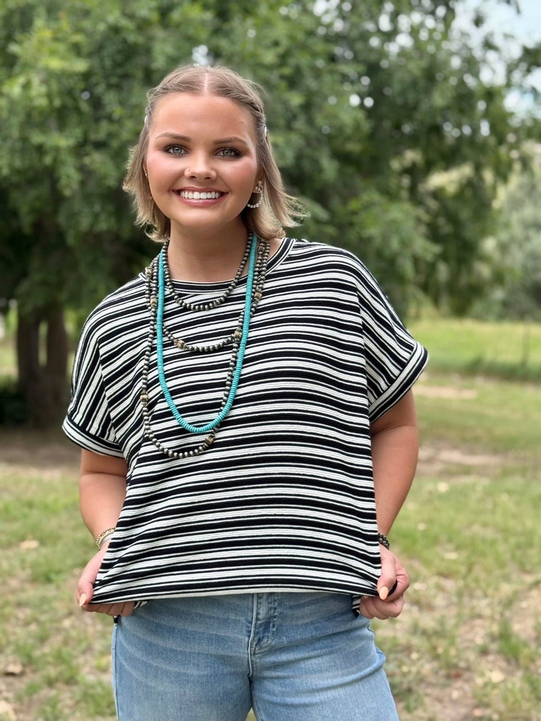Norah Black & White Striped Top