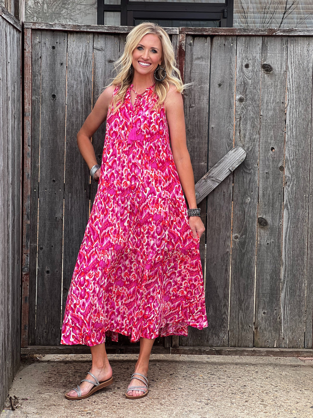 Nellie Red & Pink Maxi Dress