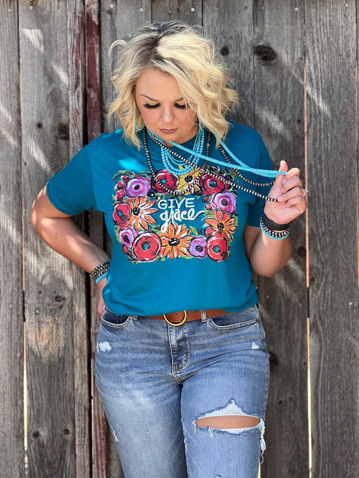 Callie's Give Grace Teal Graphic Tee by Texas True Threads