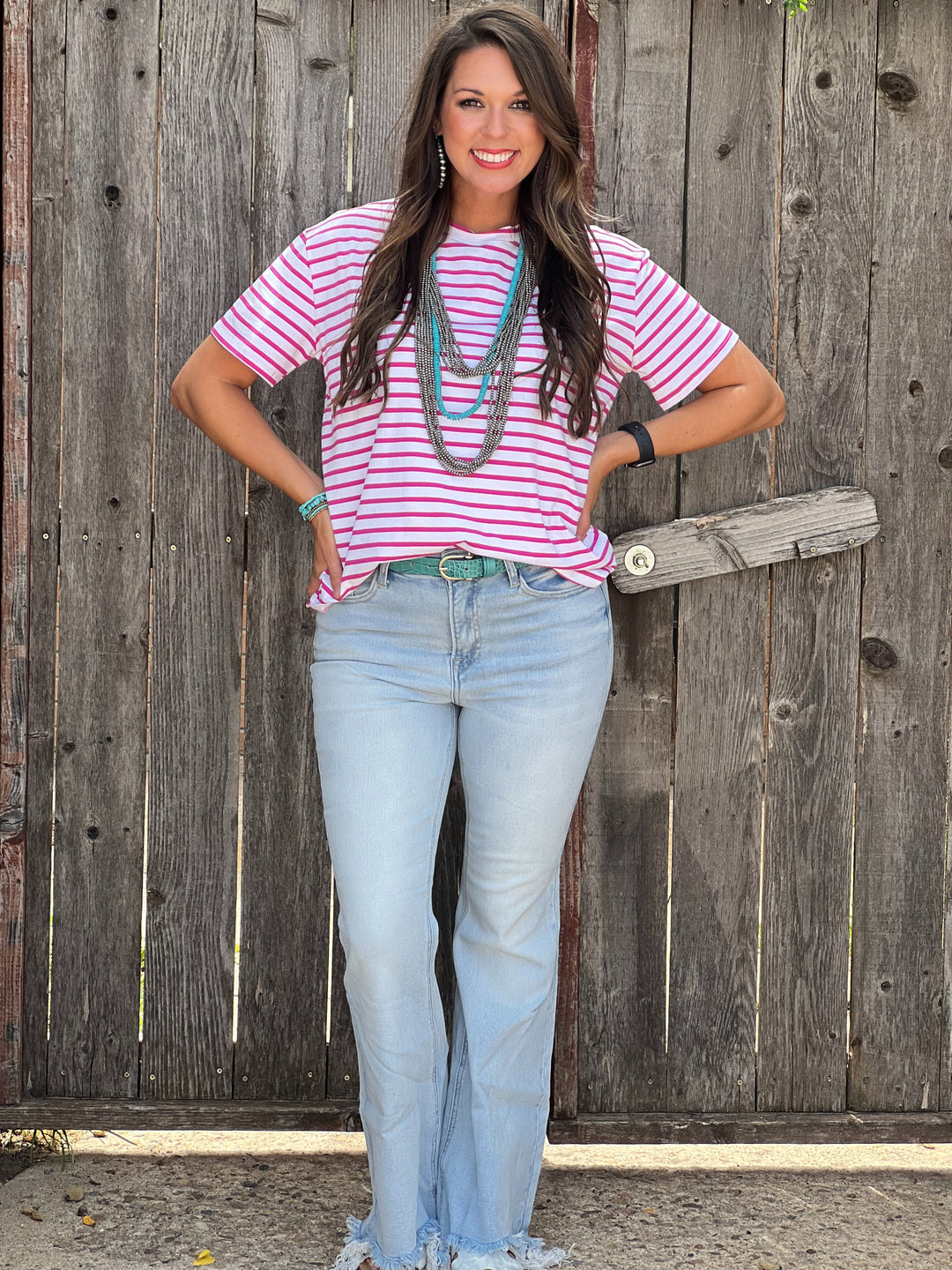 Heidi White & Pink Striped Top