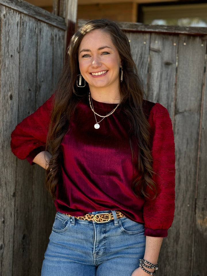 Emma Burgundy Velvet Blouse