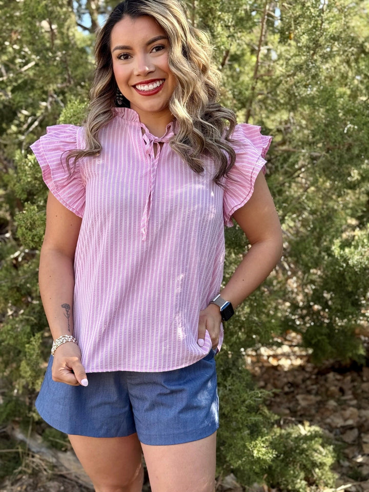 Dani Pink & White Pinstripe Top