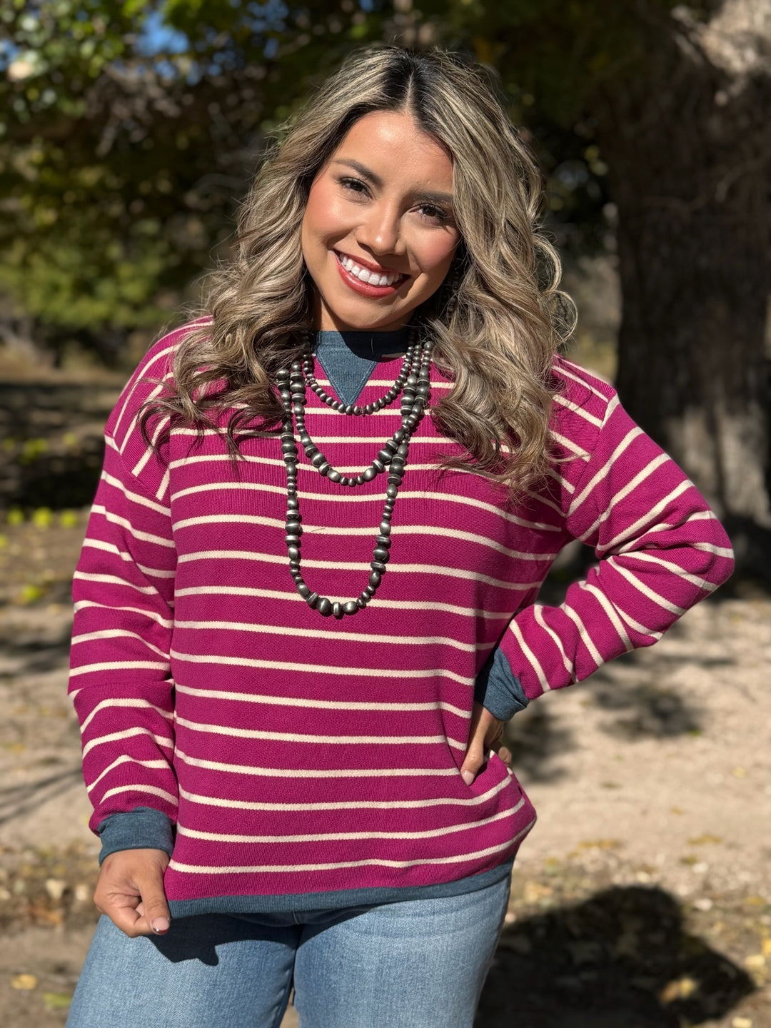 Layla Plum Striped Top