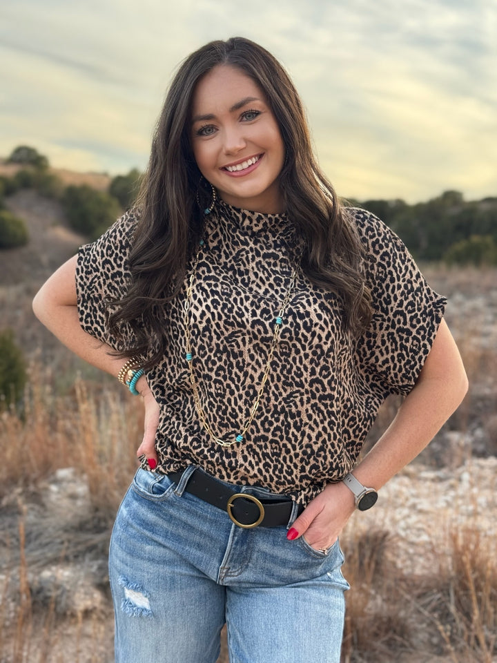 Teagan Leopard Mock Neck Top