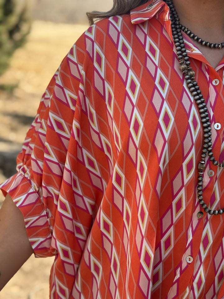 Sunset Diamonds Button Down Blouse