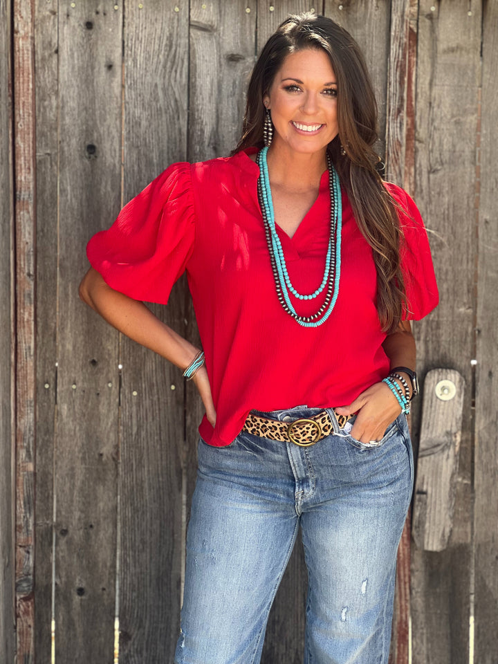 Georgianna Red Puff Sleeve Blouse