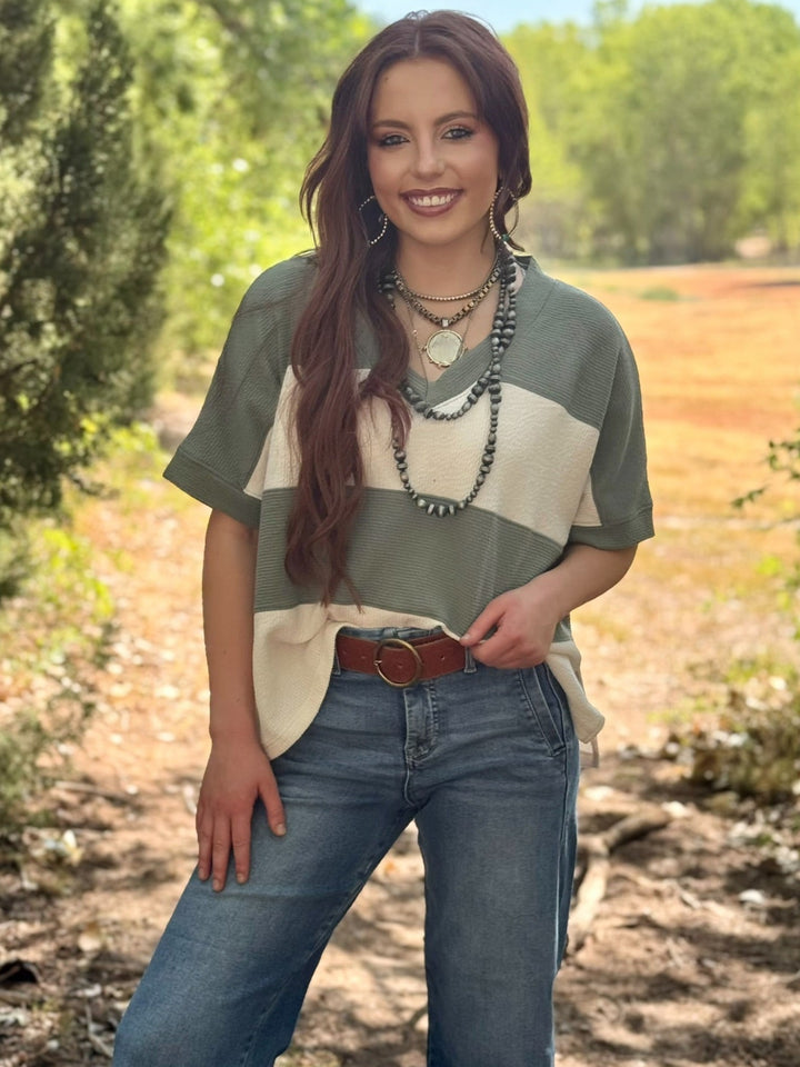Cooper Wide Stripe V-Neck Top