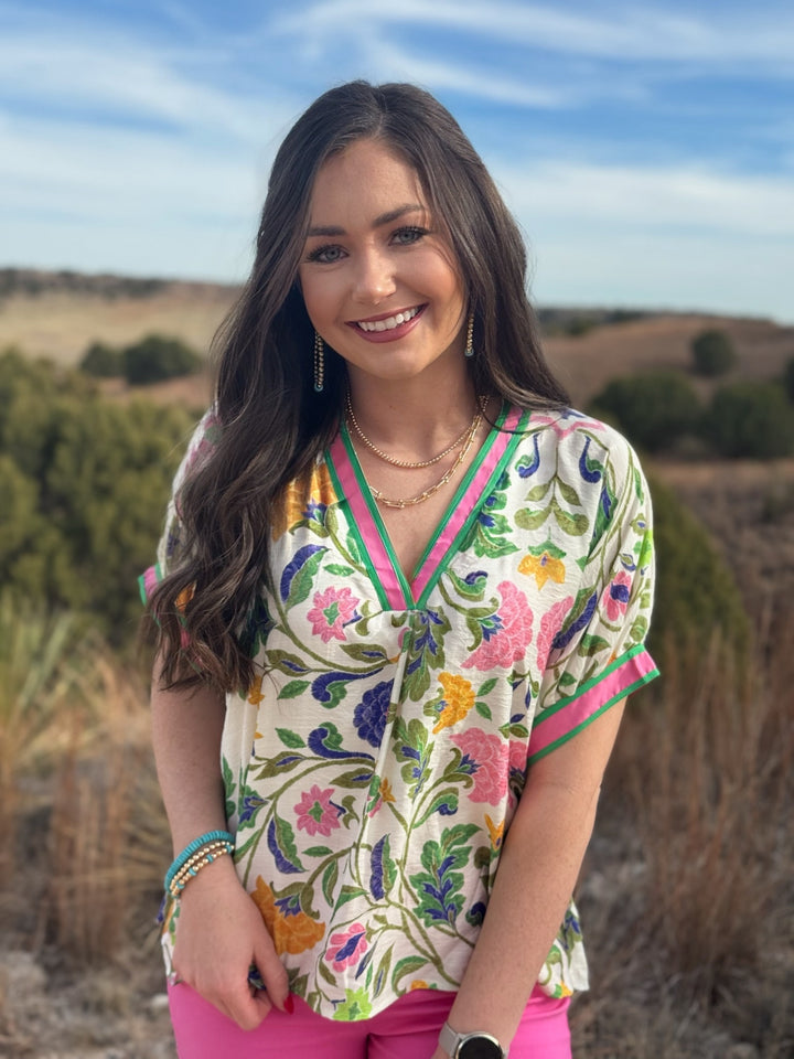 Hally Pink & Green Floral Top