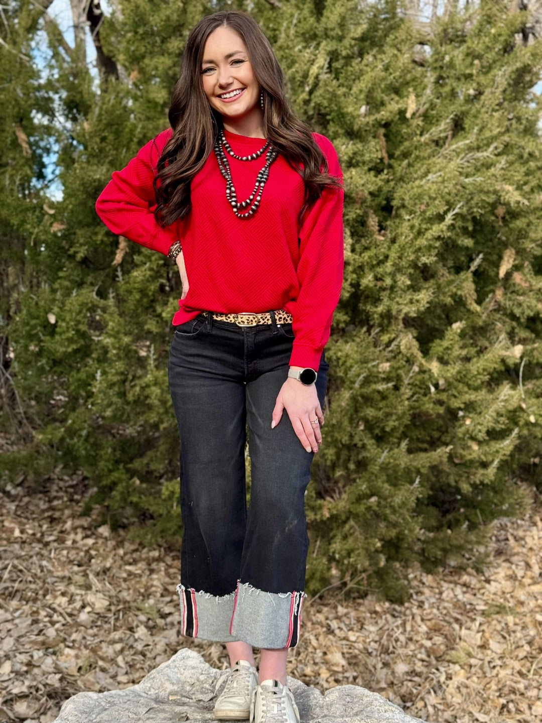 Raven Red Textured Long Sleeve Top