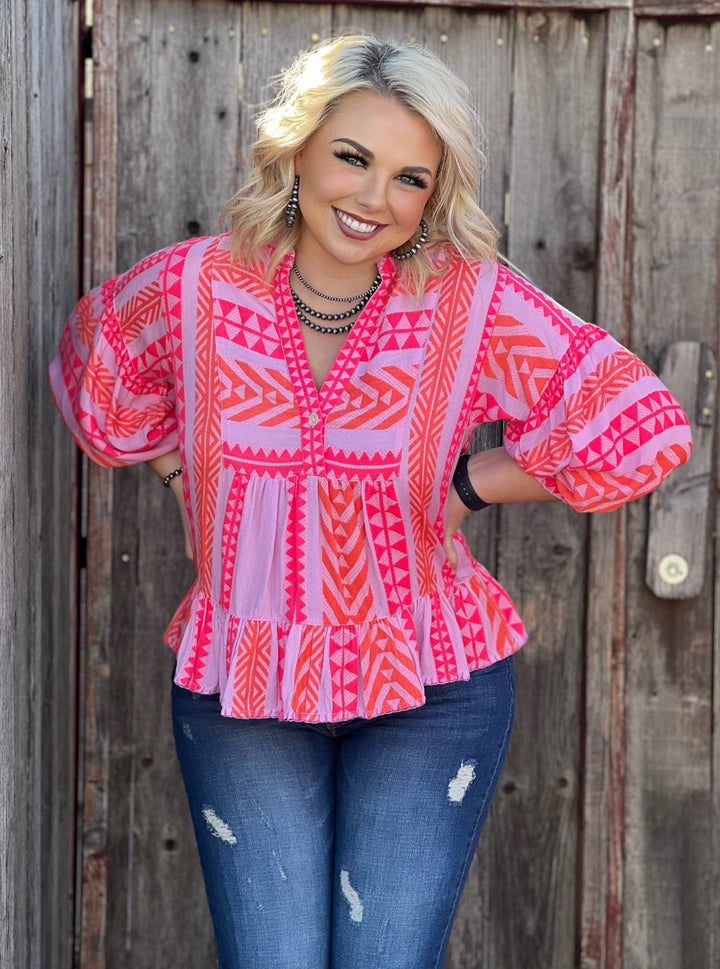 Marie Bright Pink Embroidery Blouse by Ivy Jane