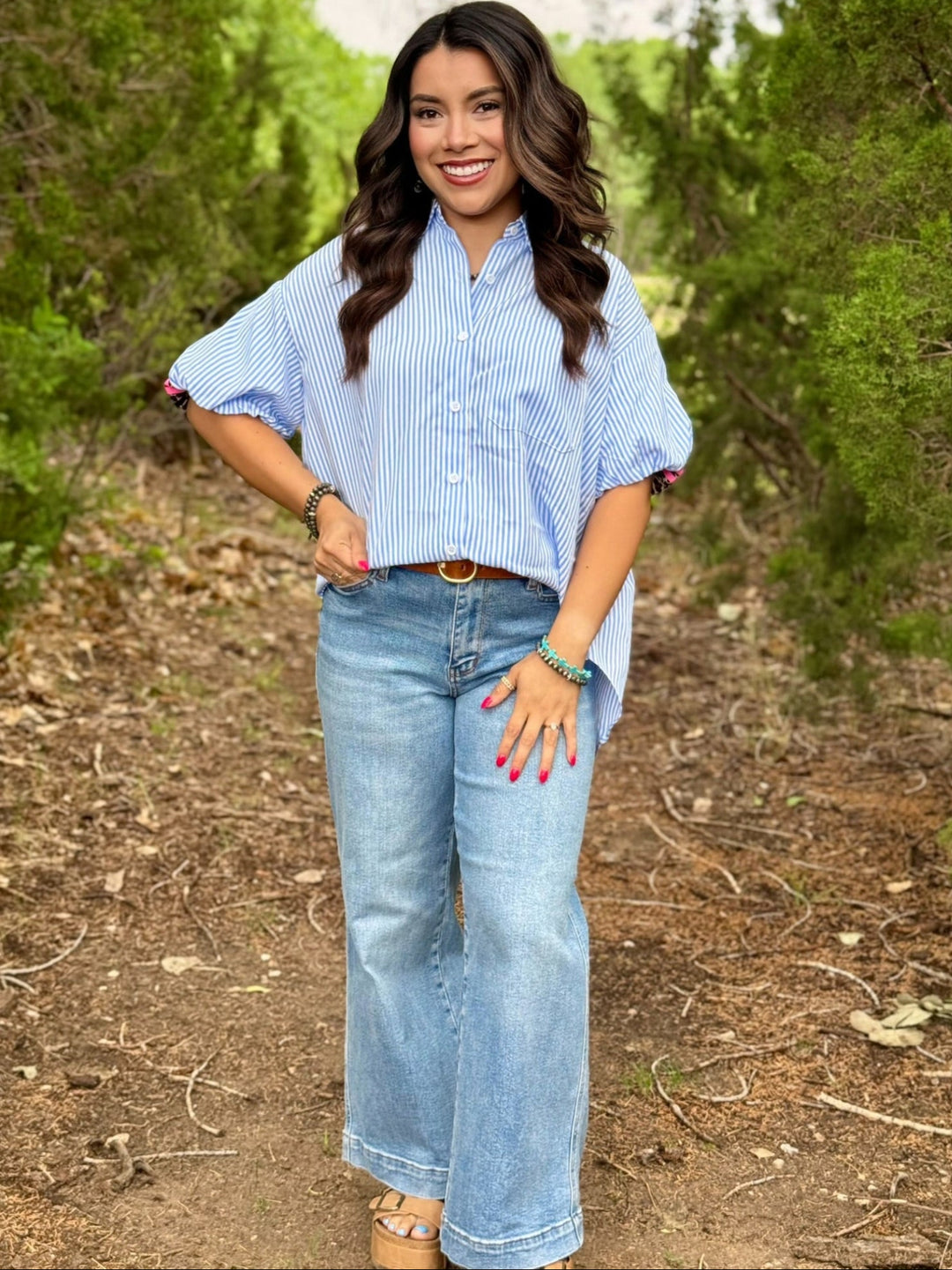 Blueberry Blue & White Stripe Top