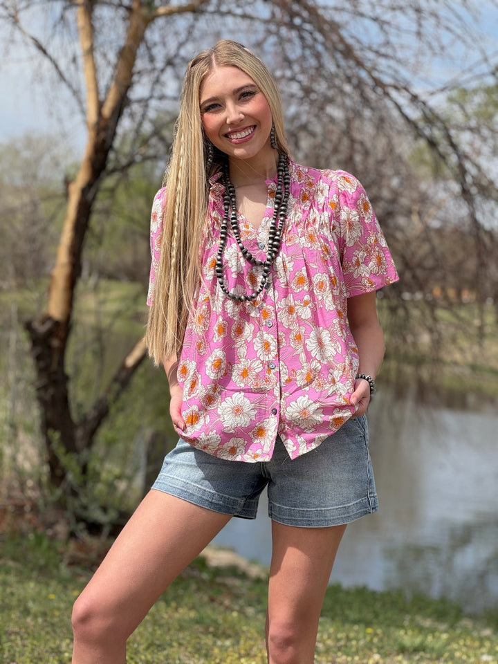 Eleanor Pink Floral Button Up Blouse