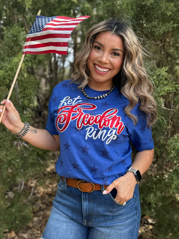 Let Freedom Ring with Metallic Puff Graphic Tee by Texas True Threads