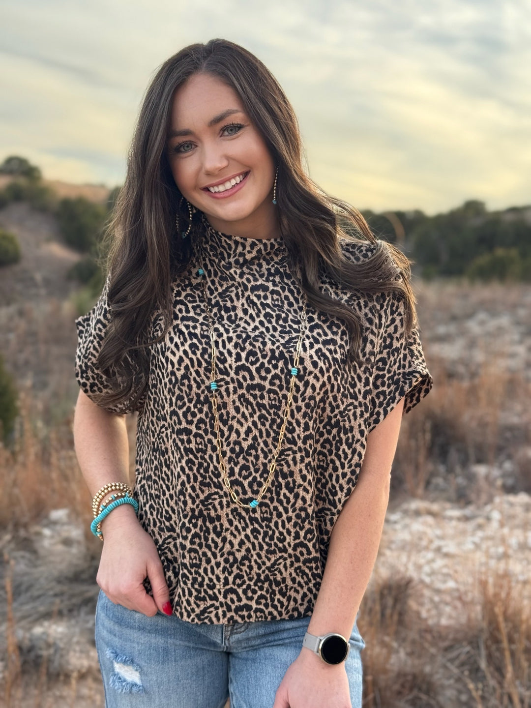 Teagan Leopard Mock Neck Top