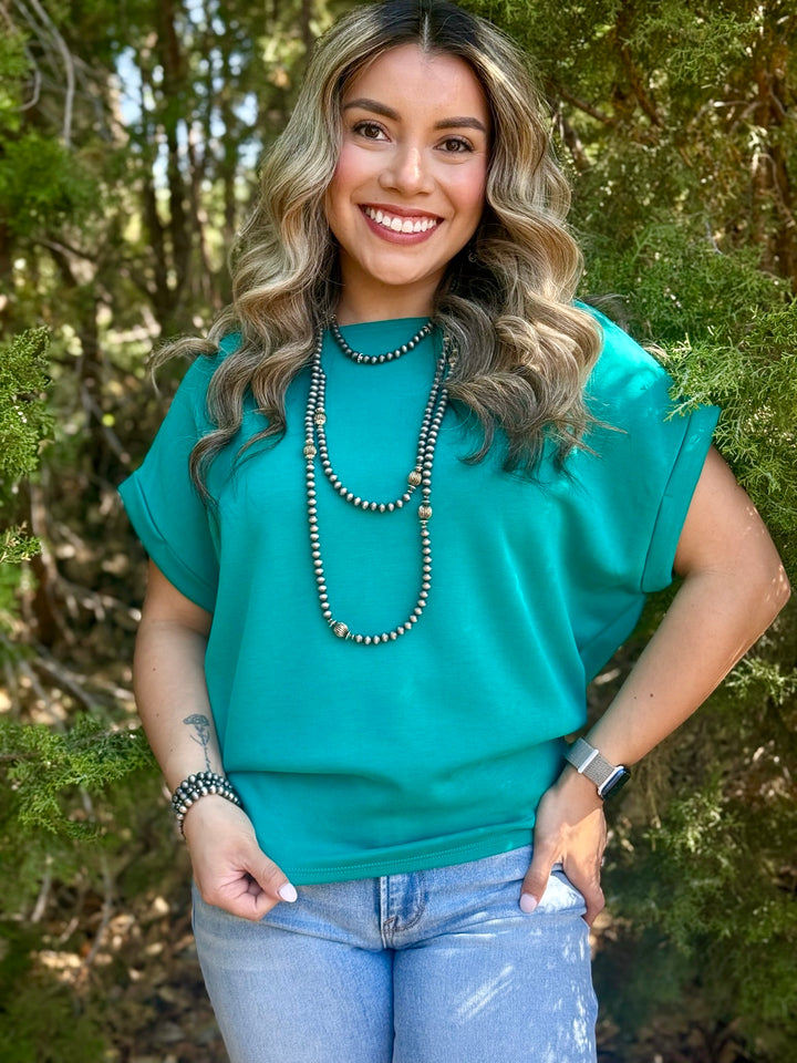 Teal Drop Shoulder Top