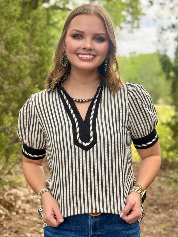 Mia Black Stripe Collar Blouse