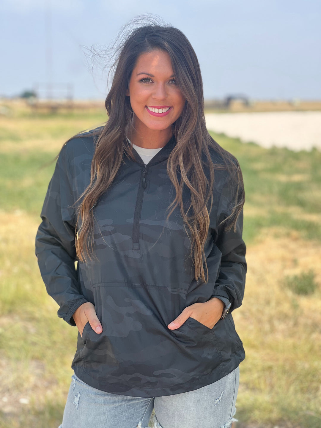 Angela Black Camo Windbreaker