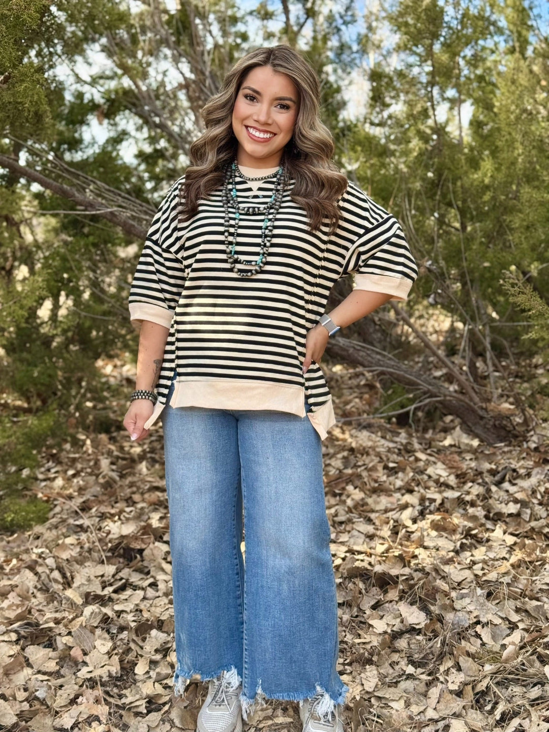 Briella Cream & Black Striped Top