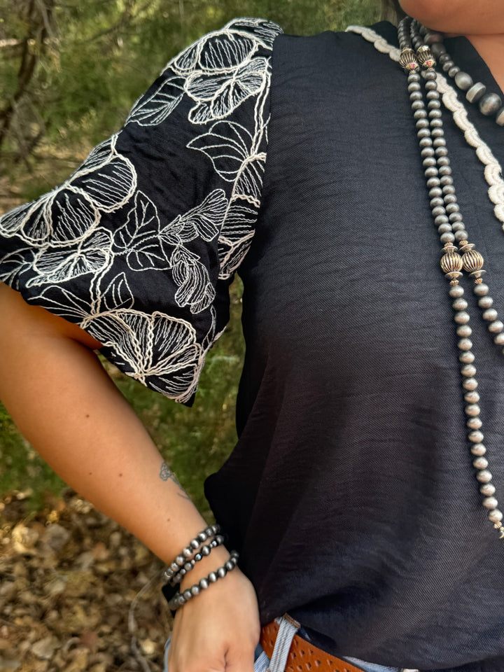 Elizabeth Floral Embroidered Sleeve Blouse