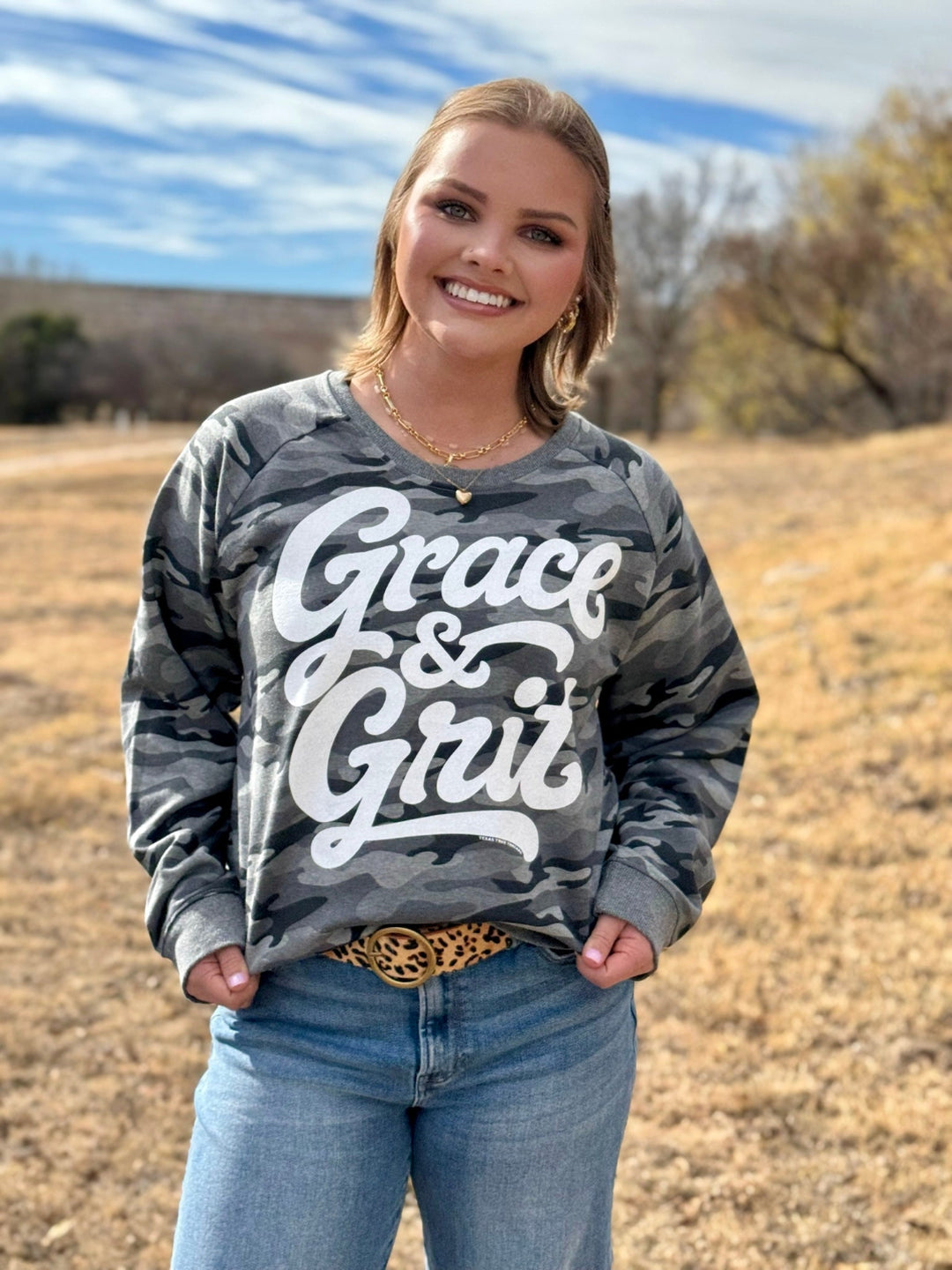 Grace & Grit Camo Sweatshirt by Texas True Threads