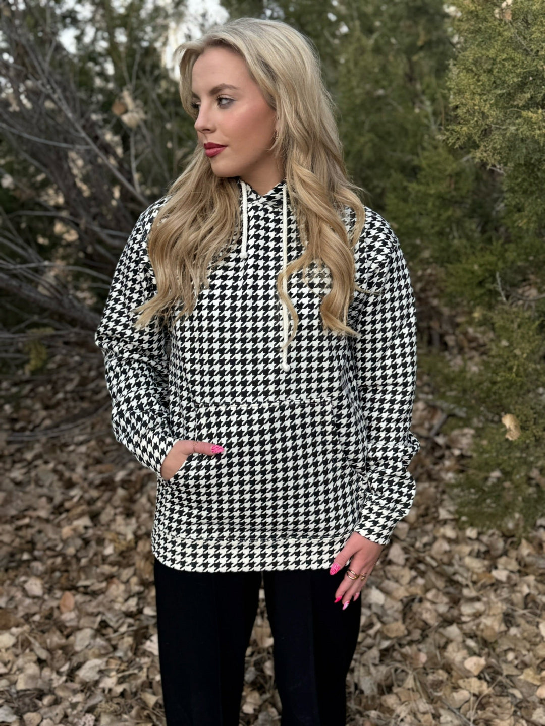 Sarah Black Houndstooth Hoodie