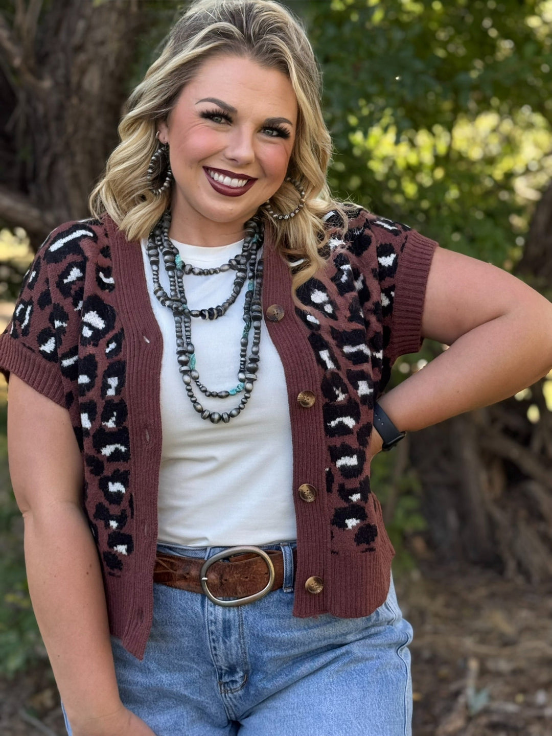 Renee Leopard Short Sleeve Button Down Cardigan