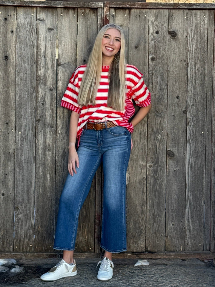 Nellie Red Pink & Cream Top