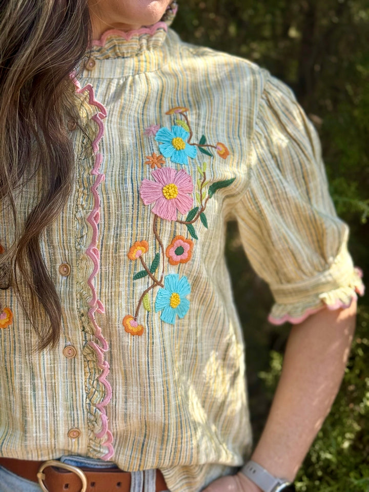Ribbon Embroidered Blouse by Ivy Jane