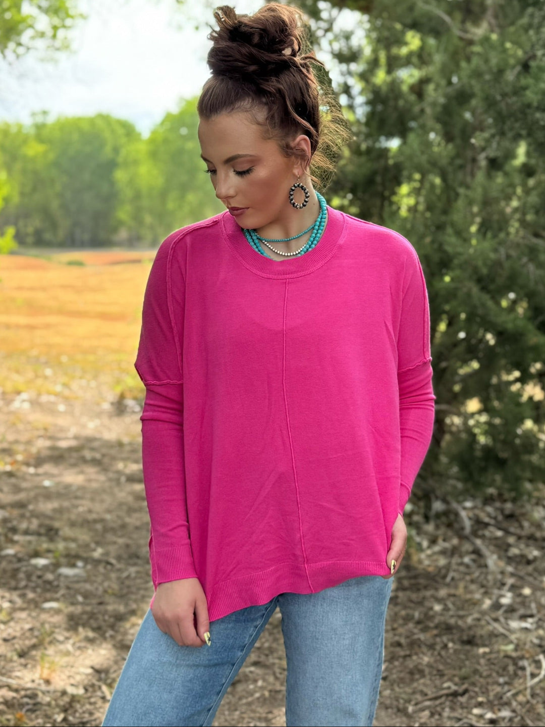 Sutton Drop Shoulder Pink Sweater