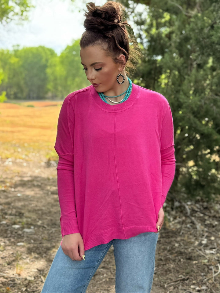 Sutton Drop Shoulder Pink Sweater