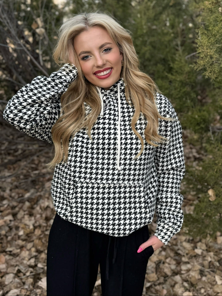 Sarah Black Houndstooth Hoodie