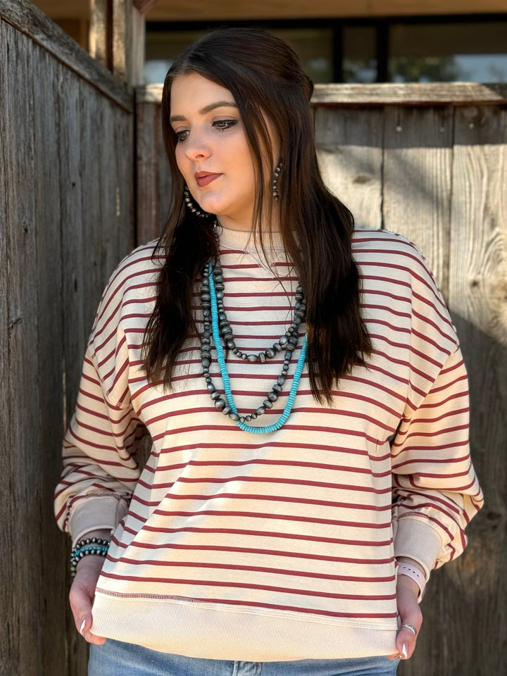 Hadley Cream & Red Striped Pullover