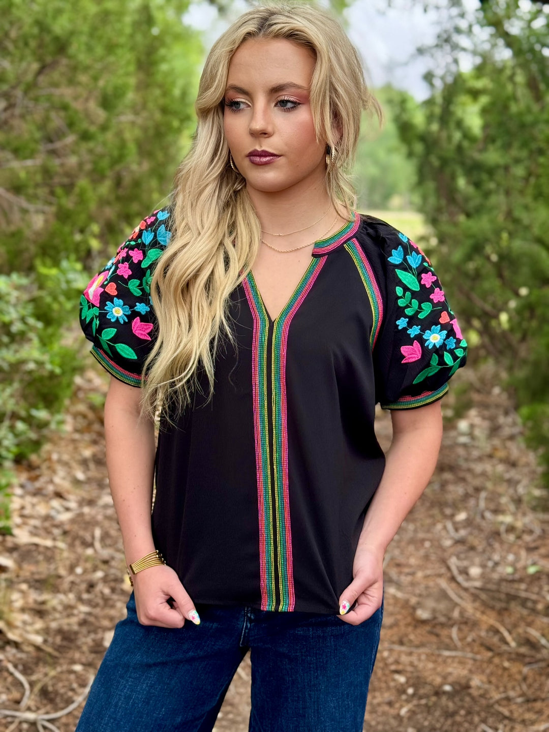 Fiesta Black V-Neck Blouse