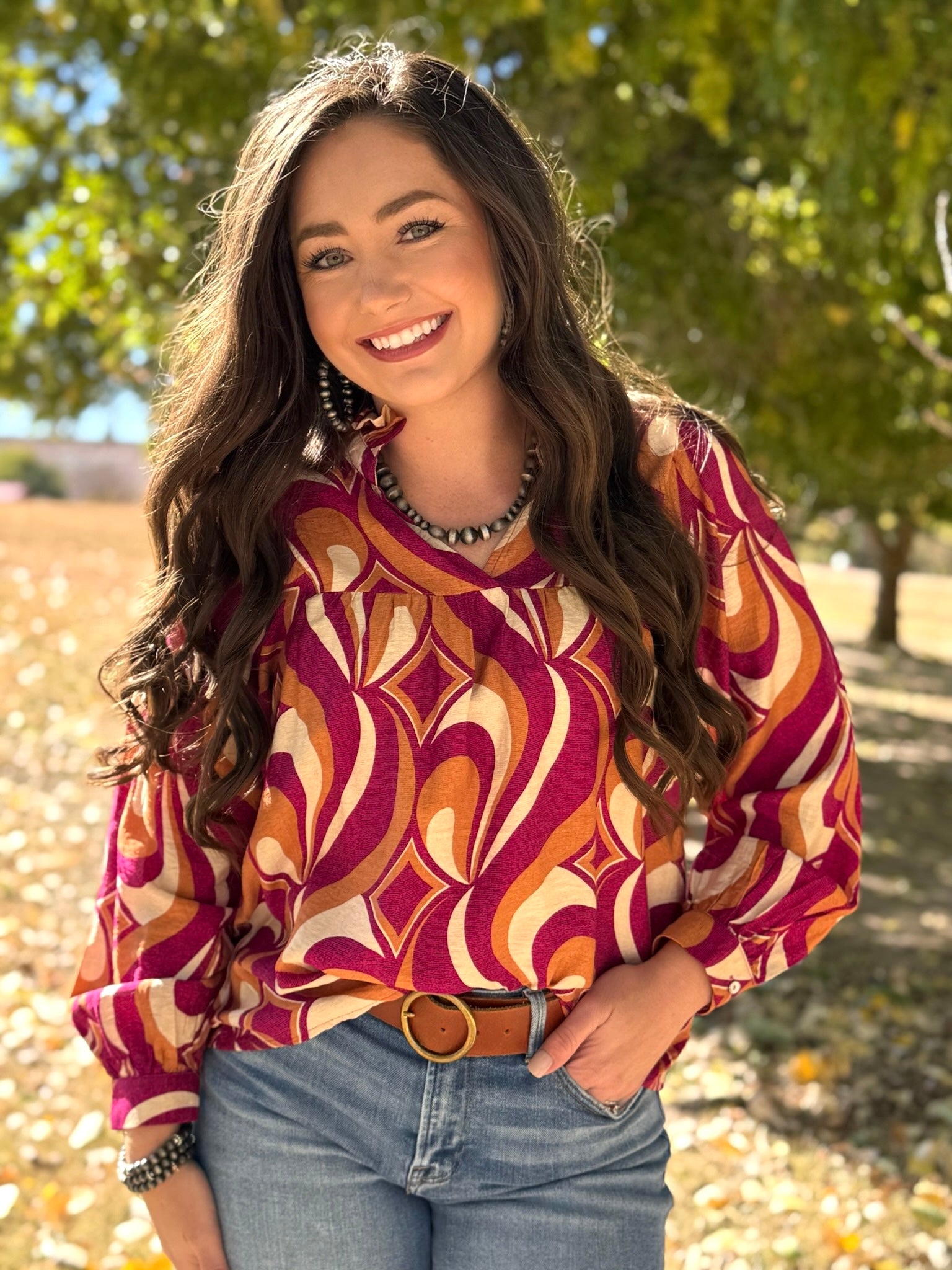 Jodi Plum & Rust Top – Horse Creek Boutique
