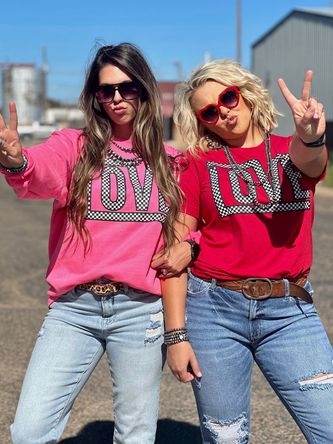 Red Funky Checkered Love Graphic Tee by Texas True Threads