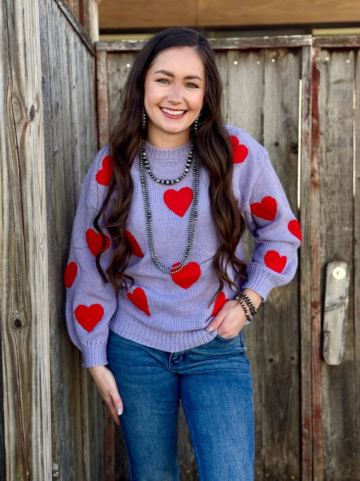 Morgan Heart Patch Lavender Sweater